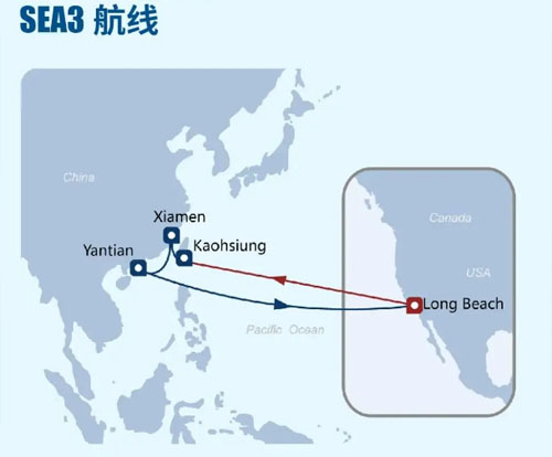 中遠(yuǎn)海運(yùn)美西快線SEA3航線圖